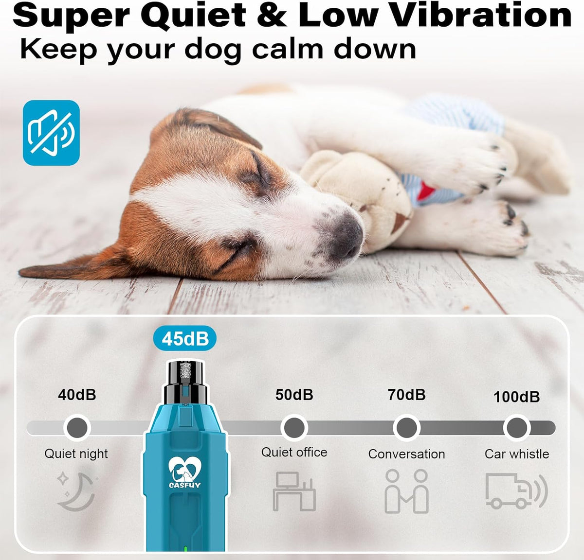 Casfuy 6-Speed Dog Nail Grinder - Newest Enhanced Pet Nail Grinder Super Quiet Rechargeable