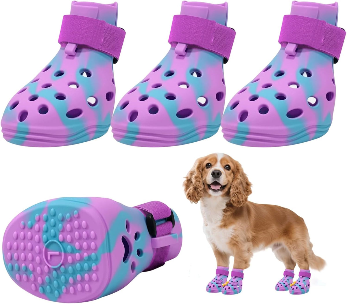 Dog Shoes for Hot Pavement, Adjustable Magic Tape Boots for Small, Medium & Large Dogs, Anti-Slip