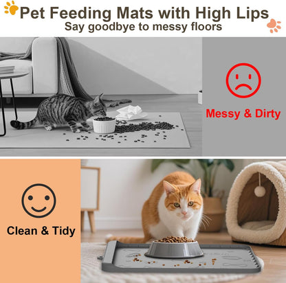 Dog Food Mat - Silicone Dog Mat for Water - 19" x 12" Pet Feeding Mats with Residue Collection