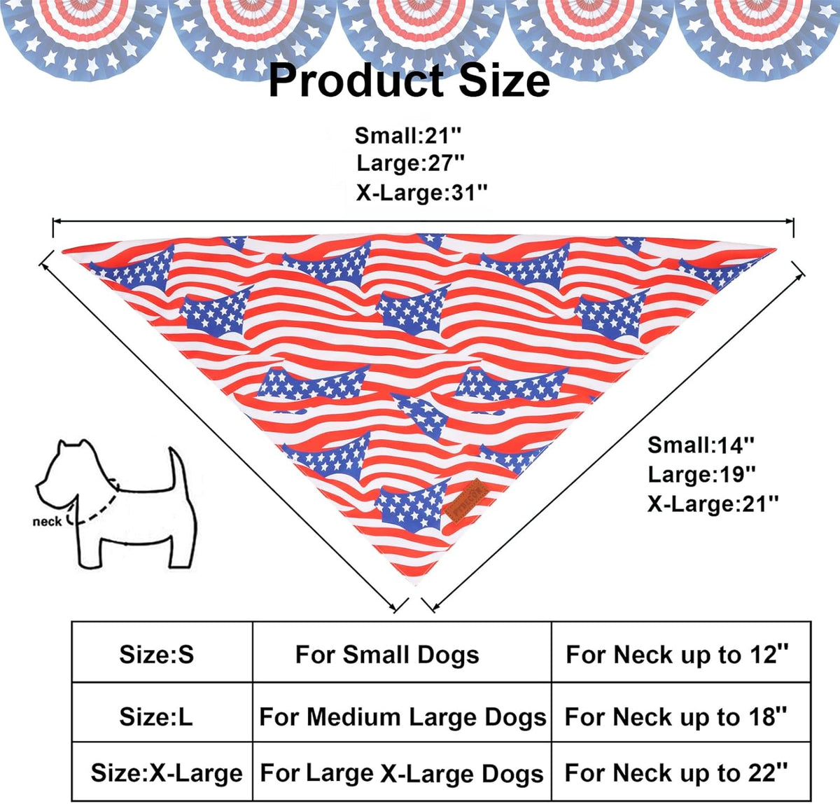 PTDECOR American Flag Dog Bandana 4th of July Dog Scarf Reversible Red Blue Patriotic Bandanas for