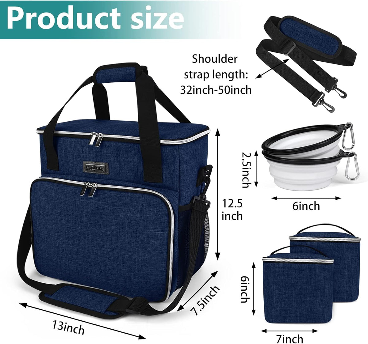 BAGLHER Dog Travel Bag, Pet Travel Bag (ALL Pet Travel Supplies), With 2 Pet Food Containers and 2