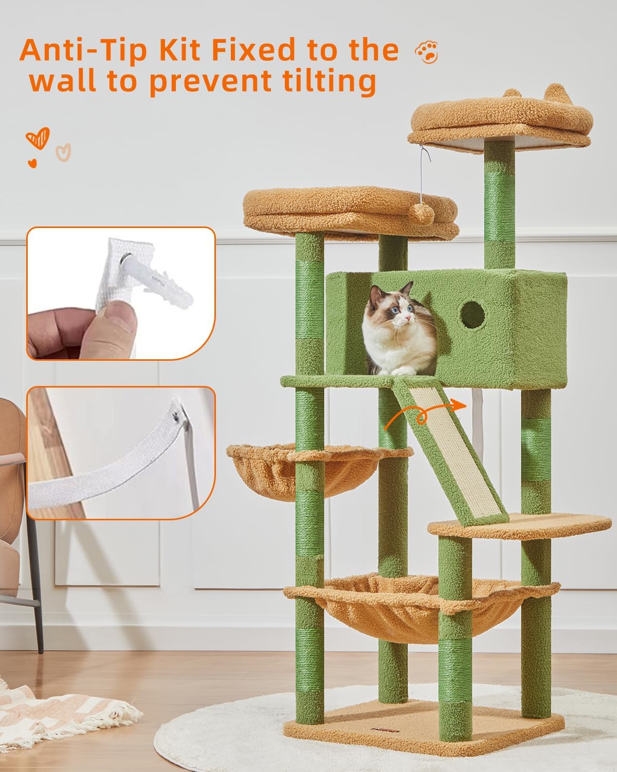 Taoqimiao Cactus Cat Tree, 57.5-Inch Cat Tower for Indoor Cats Large Adult, Extra Large Cat Condo