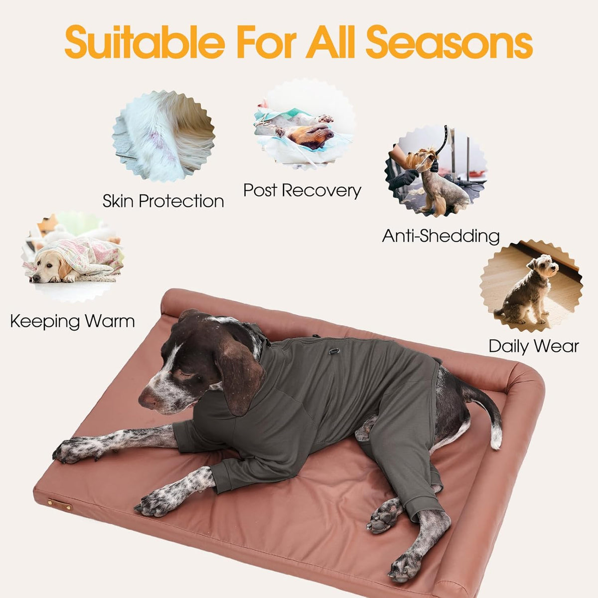 Medium Dog Pajamas with Back Zipper & Adjustable Drawstrings, Soft Dog Onesie Pjs, Easy On/Off