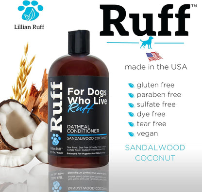 Ruff by Lillian Ruff Sandalwood Coconut Oatmeal Conditioner for Dogs – Moisturizes & Soothes Dry