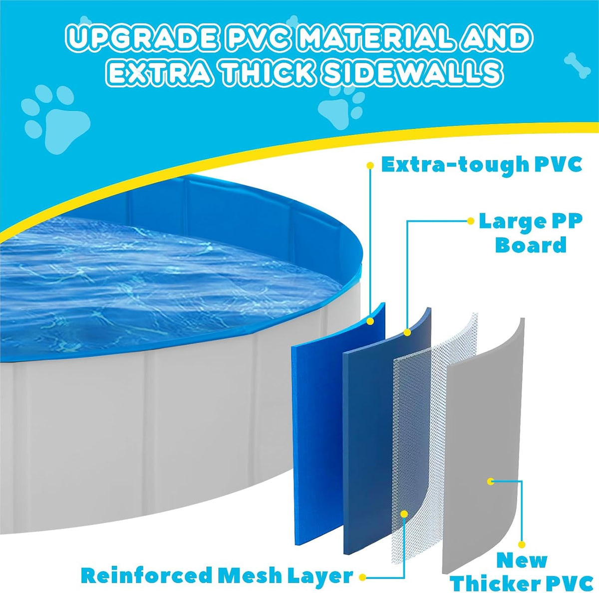 Extra Large Foldable Dog Pool,71"x 12" Portable Anti-Slip Kiddie Pool Hard Plastic, Swimming Pool