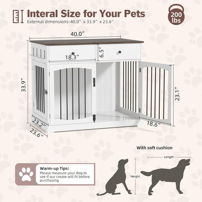 40 Inch Furniture-Style Dog Crate-Multipurpose Wood Pet Crate Furniture with Double Doors,2