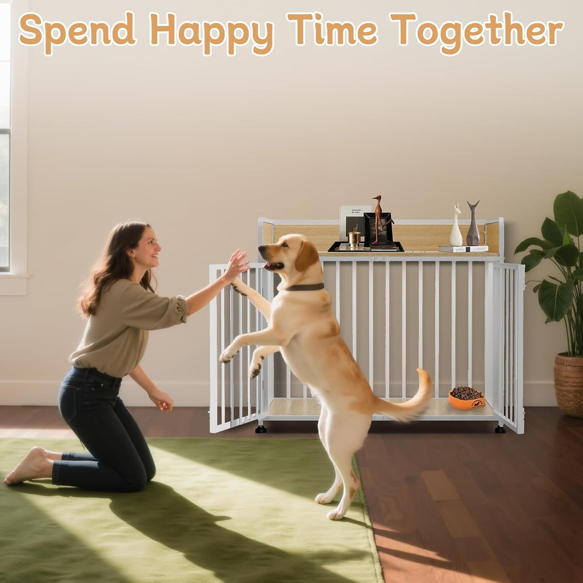 42inch Dog Crate Furniture, Medium Dog Kennel Indoor, Decorative Pet House End Table, Wooden Cage