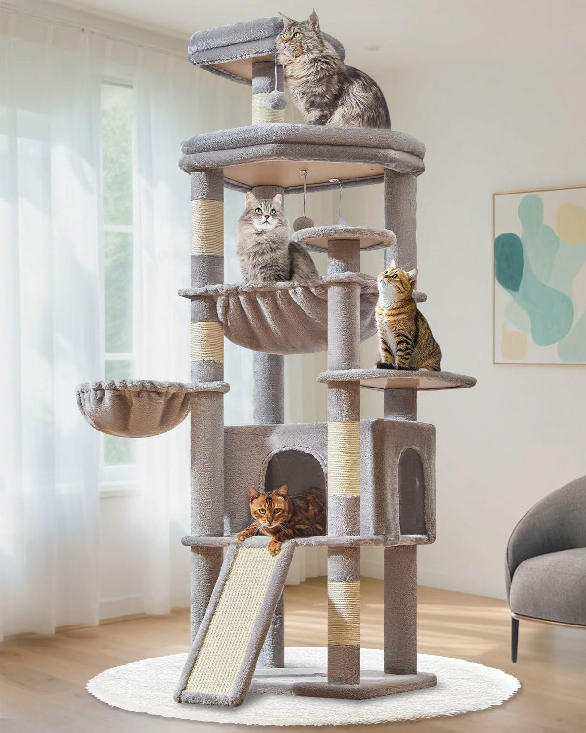 Taoqimiao 72 Inches Cat Tree for Large Cats, Multi-Level Tall Cat Tower, Widened Cat Condo with