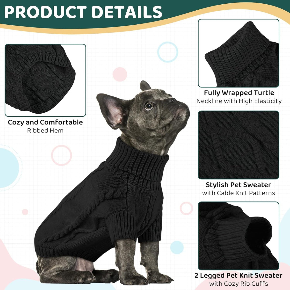 Queenmore Dog Sweater Large Size,Warm Dog Sweaters for Big Dogs,Chunky Knitted Doggy Sweater for