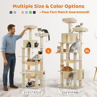 PAWZ Road Heavy Duty Cat Tree for Large Cats, 81 Inches Tall Cat Tower with 2 Perches, 2 Condos and