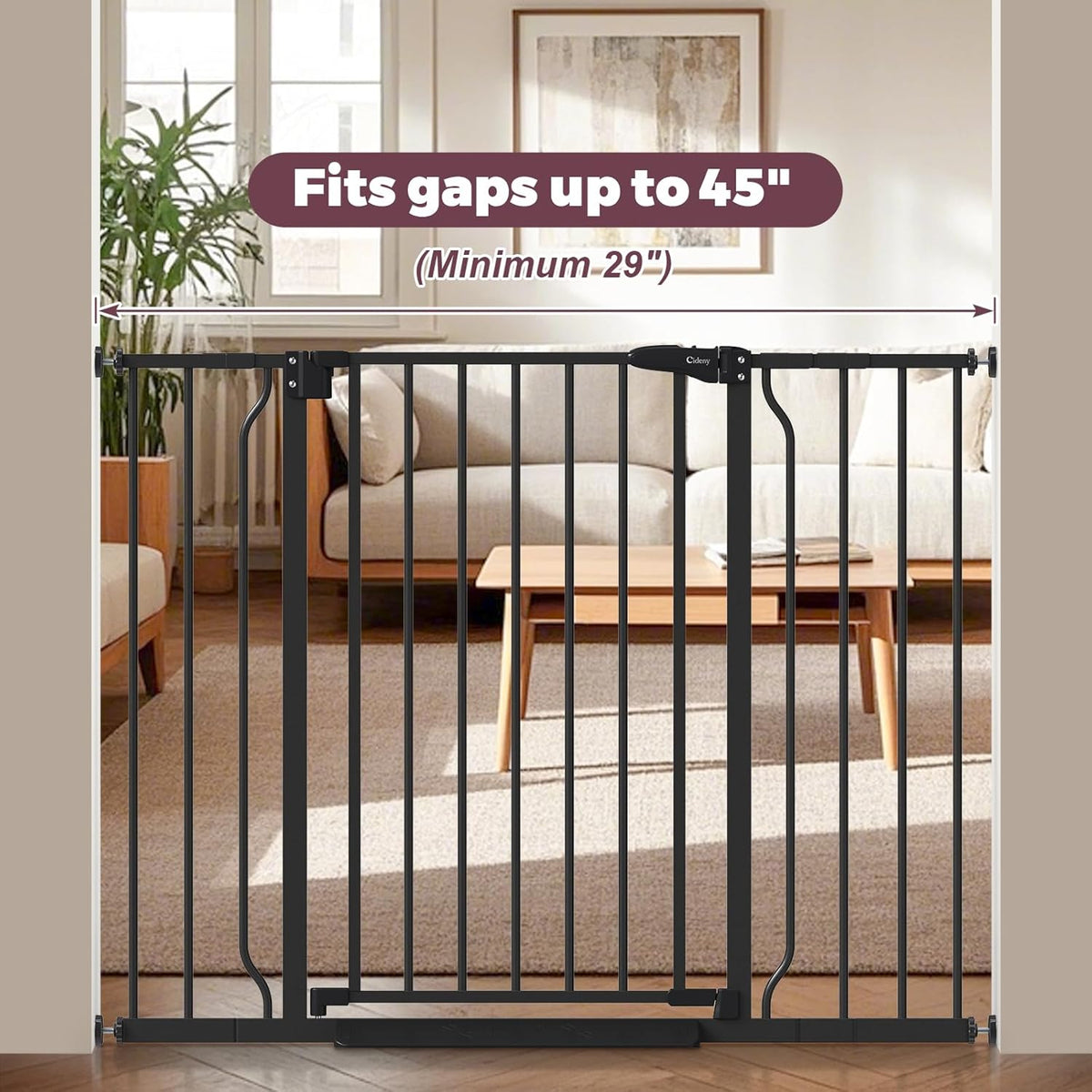 29"-45" Baby Gate for Stairs, Auto Close Stroller Friendly Dog Gate Indoor for Doorways, Pressure