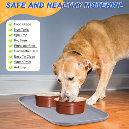 Silicone Pet Feeding Mat with Raised Edge for Food and Water, Dog Bowl Mats, Cat Bowls Placemat