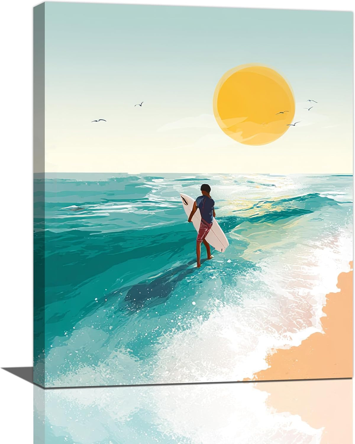 Beach Surfing Wall Art Ocean Coastal Wave Canvas Wall Decor Summer Nature Seascape Pictures