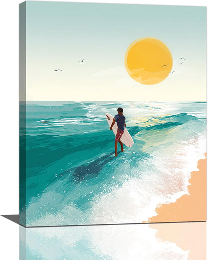 Beach Surfing Wall Art Ocean Coastal Wave Canvas Wall Decor Summer Nature Seascape Pictures