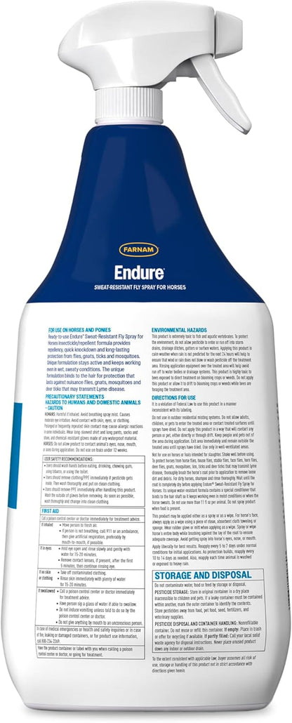 Farnam Endure Sweat-Resistant Fly Spray for Horses, Lasts Up to 14 Days, Protects Against Flies