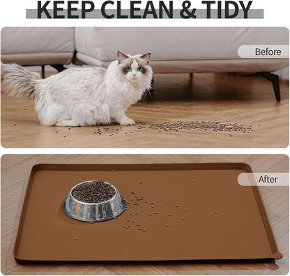 Waterproof Pet Feeding Mat with High Raised Edges, Heavier and Thicker Placemats for Cat Dog Water