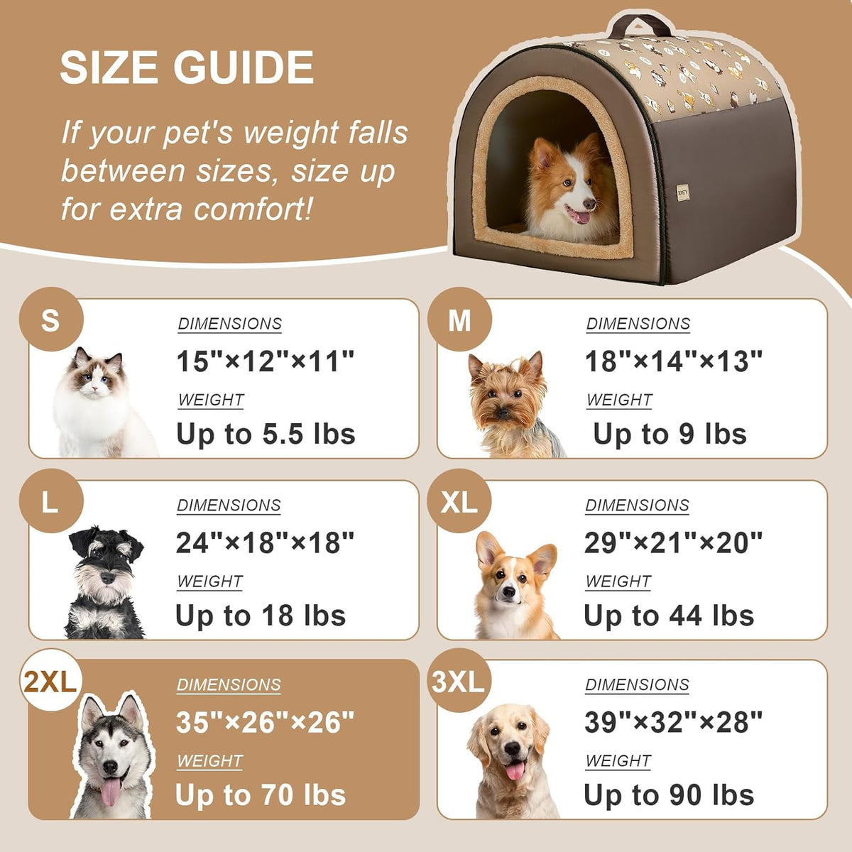 Jiupety 2 in 1 Dog House Indoor, Comfy Cave Bed Covered Dog Bed, Portable House for Medium and
