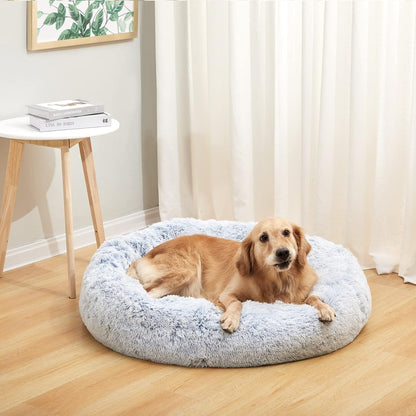 Bedfolks Calming Donut Dog Bed, 36 Inches Round Fluffy for Large Dogs, Anti-Anxiety Plush, Machine