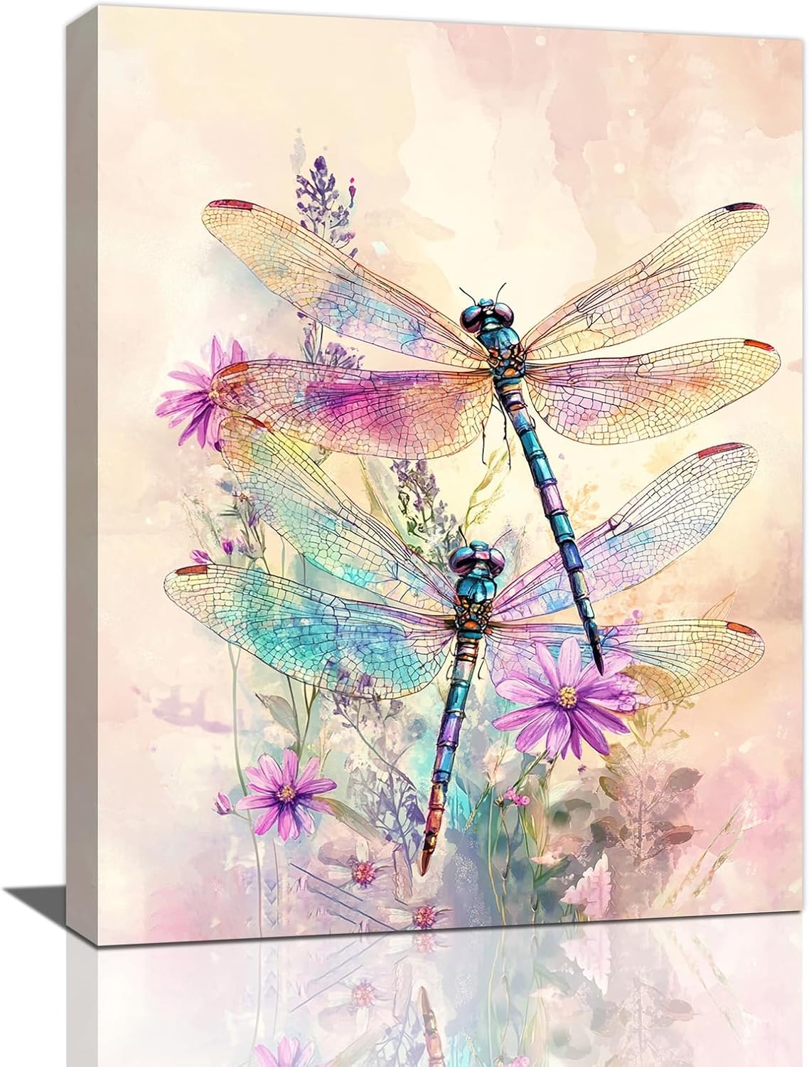 Dragonfly Bathroom Pictures Wall Art, Floral Bathroom Wall Decor, Framed Painting Canvas Artwork
