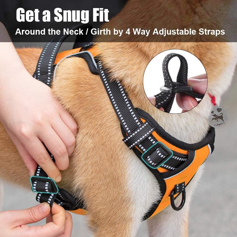 PoyPet No Pull Dog Harness, Reflective Comfortable Vest Harness with Front & Back 2 Leash