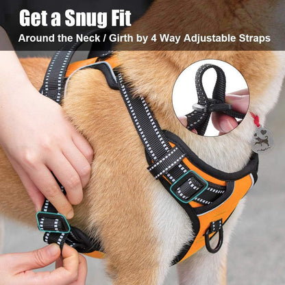 PoyPet No Pull Dog Harness, Reflective Comfortable Vest Harness with Front & Back 2 Leash