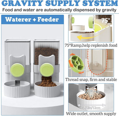 kathson Rabbit Gravity Auto Feeder Set 35oz Hanging Automatic Food Water Dispenser Cage Automatic