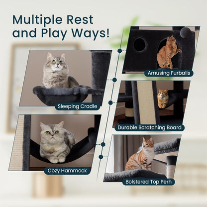 SHA CERLIN 65in Larger Cat Tree Tower Condo for Indoor Kitties/Multi-Level Furniture Activity