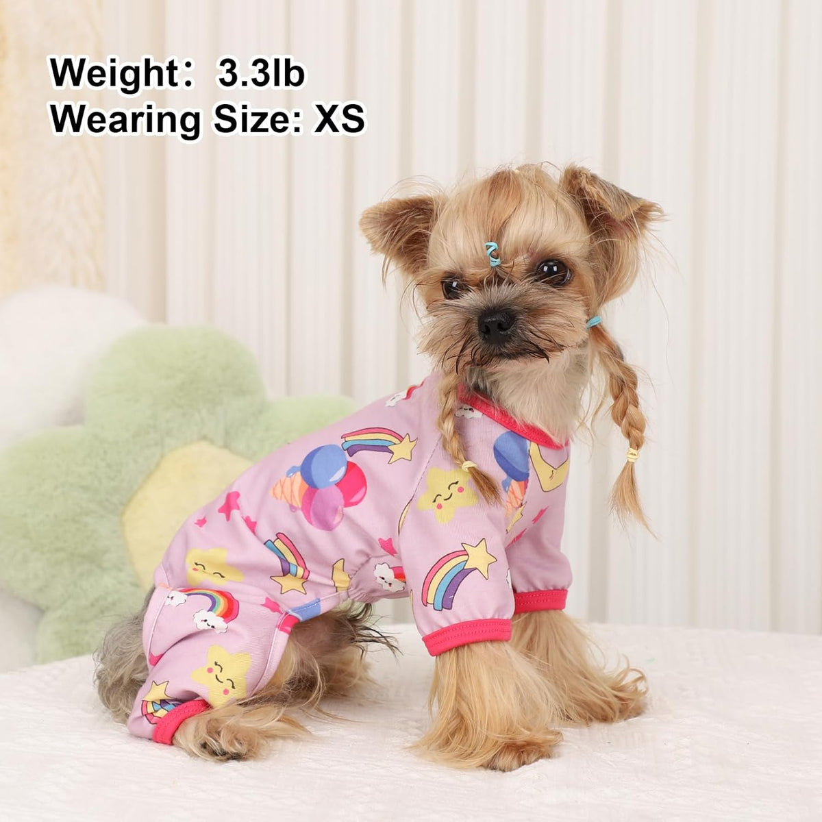 PinkBow Dog Pajamas Pjs Spring Summer Dog Clothes for Small Dogs Girl - Soft Stretchy Puppy Clothes
