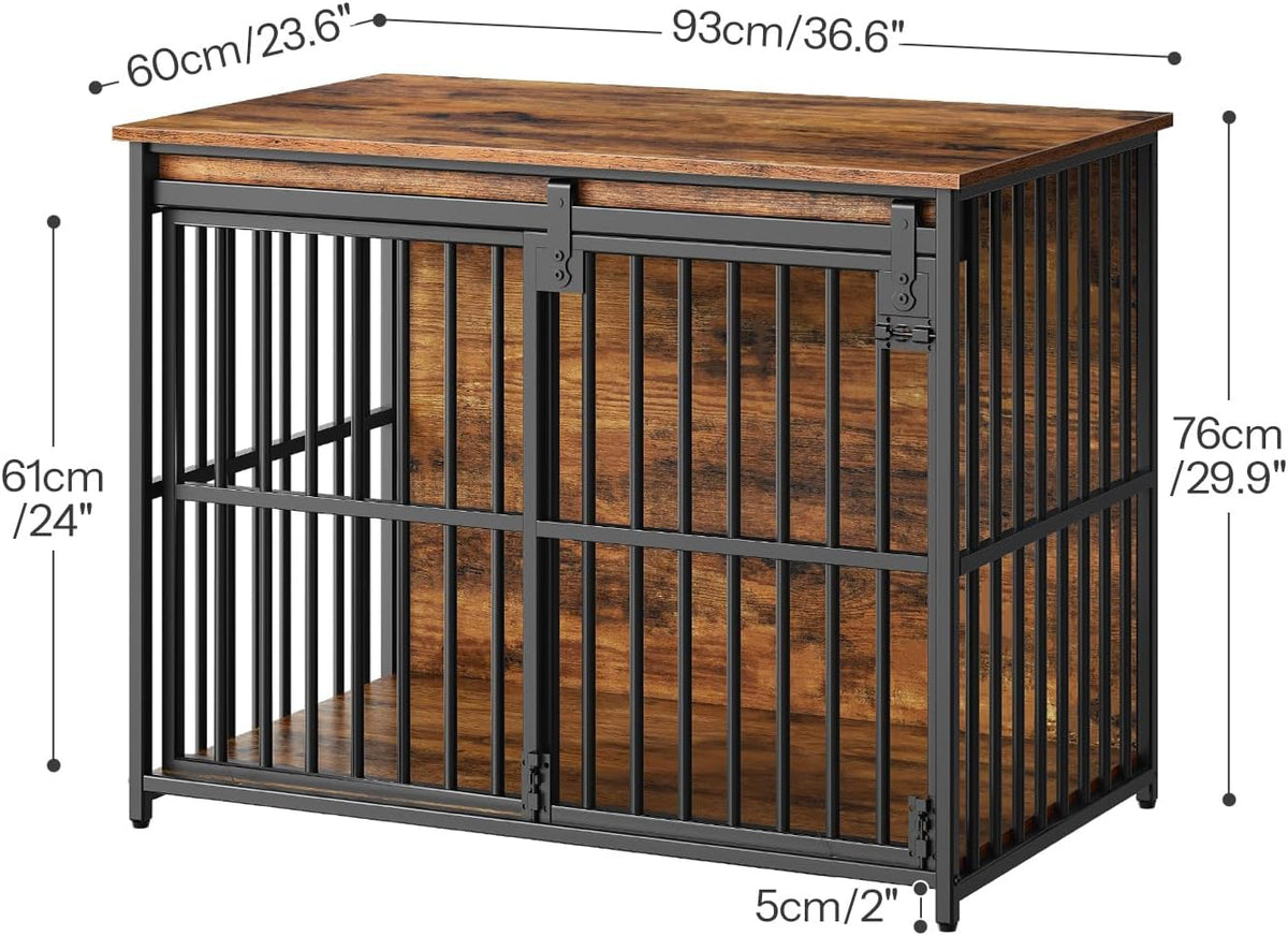 HOOBRO Dog Crate Furniture, 36.6" Heavy Duty Dog Kennel with Sliding Barn Door, Wooden Dog Cage