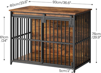HOOBRO Dog Crate Furniture, 36.6" Heavy Duty Dog Kennel with Sliding Barn Door, Wooden Dog Cage