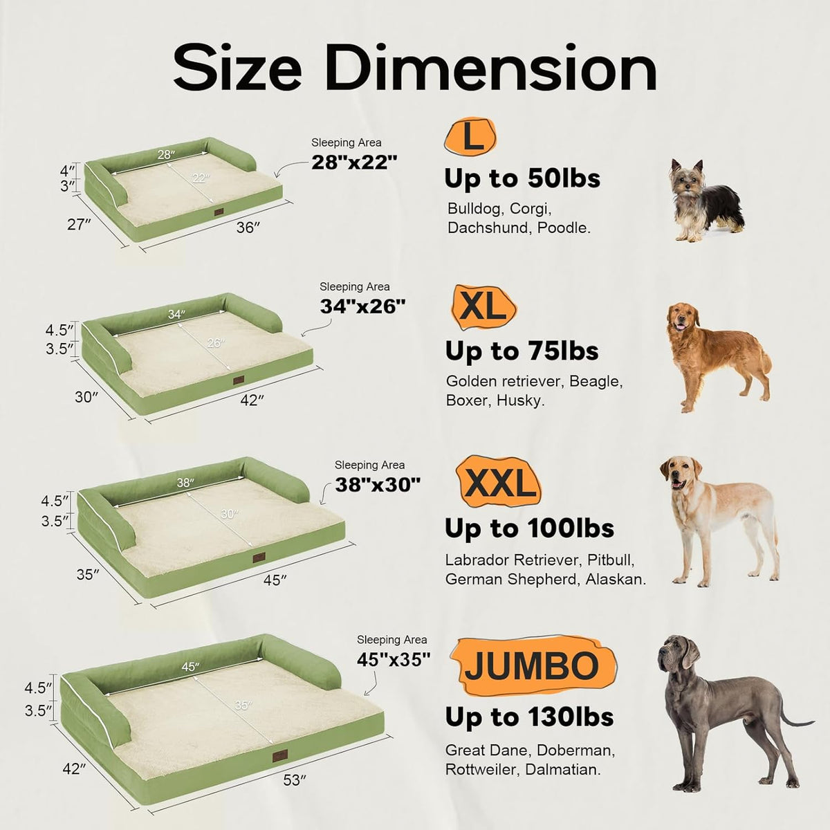 Large Dog Bed Orthopedic Washable - Beds Bolster - Extra XL XLarge Big Dogs - Memory Foam Couch