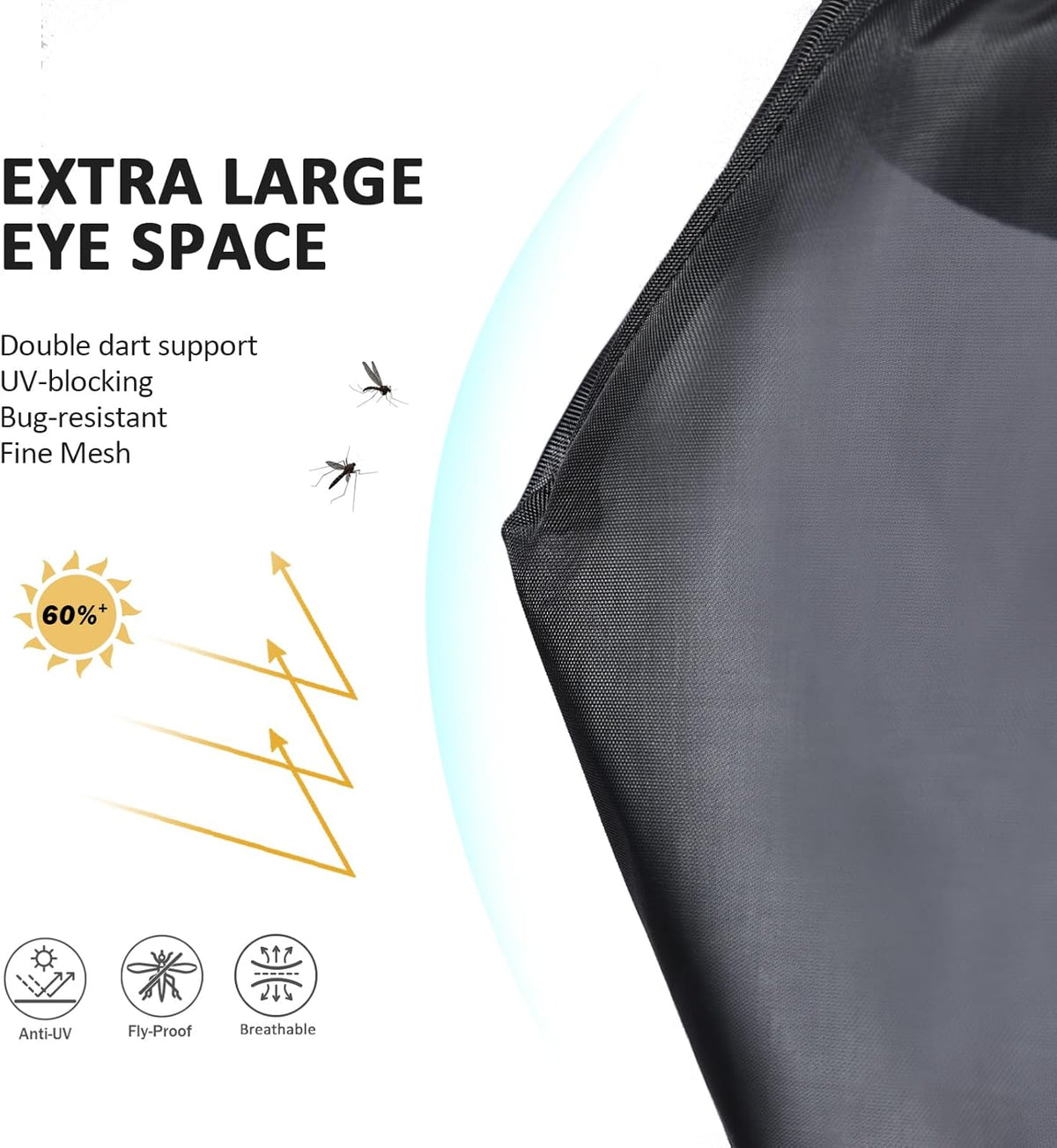 Harrison Howard Pro Luminous Horse Fly Mask Large Eye Space Half Face with Ears UV Protection for
