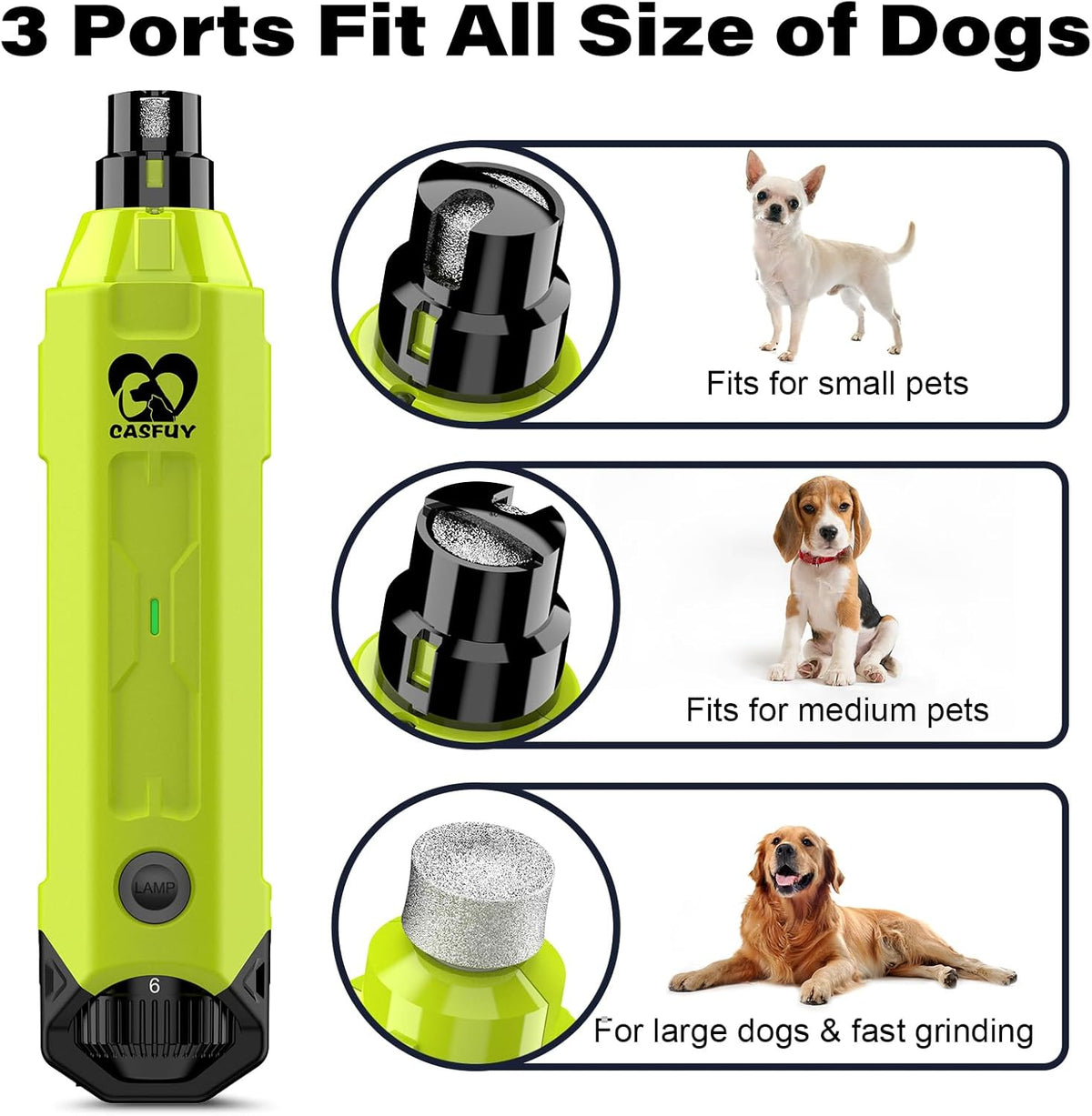 Casfuy 6-Speed Dog Nail Grinder - Newest Enhanced Pet Nail Grinder Super Quiet Rechargeable