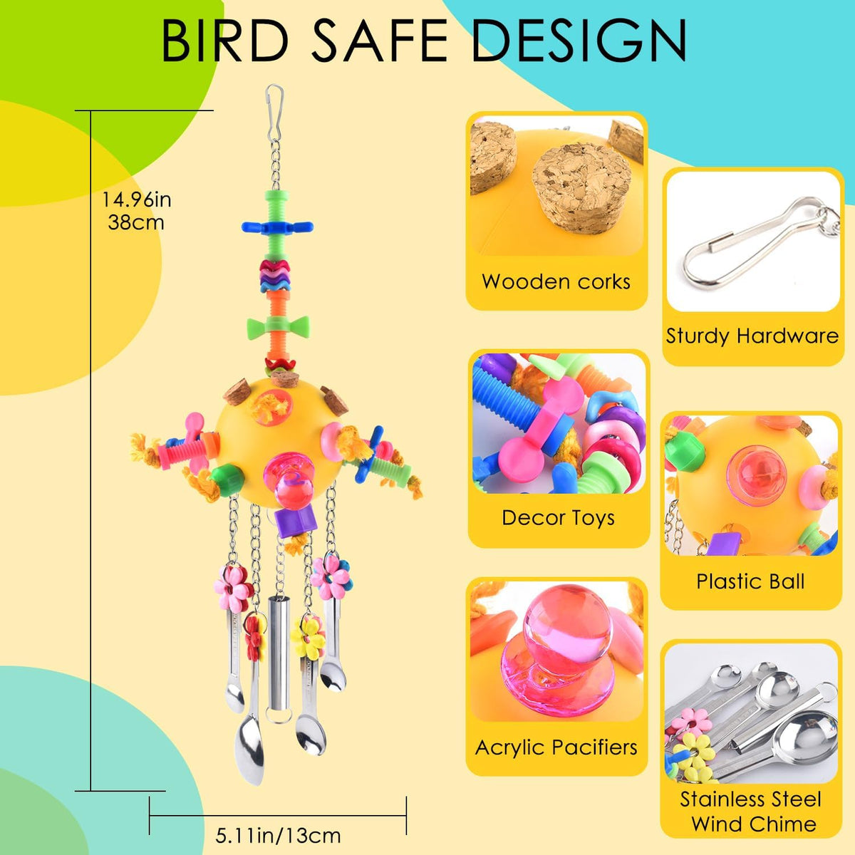 KATUMO Bird Toys Pull Spoons Colorful Acrylic Stick Toys Parrot Chew Toy for Amazon Parrot, African
