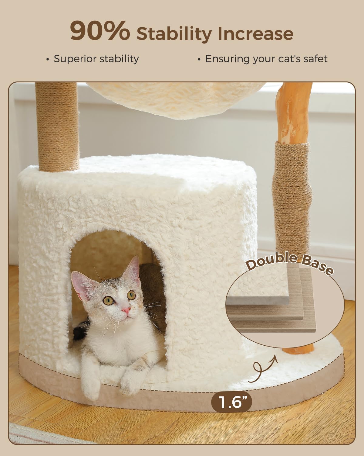 Modern Cat Tree for Large Cats, Wood Cat Tower for Indoor Cats, Real Branch Luxury Cat Furniture