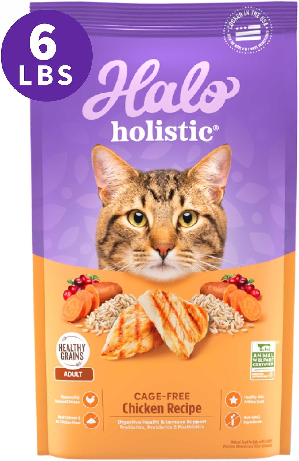 Halo Holistic Cage Free Chicken Cat Food, Healthy Grains Dry Cat Food, Complete Digestive Health