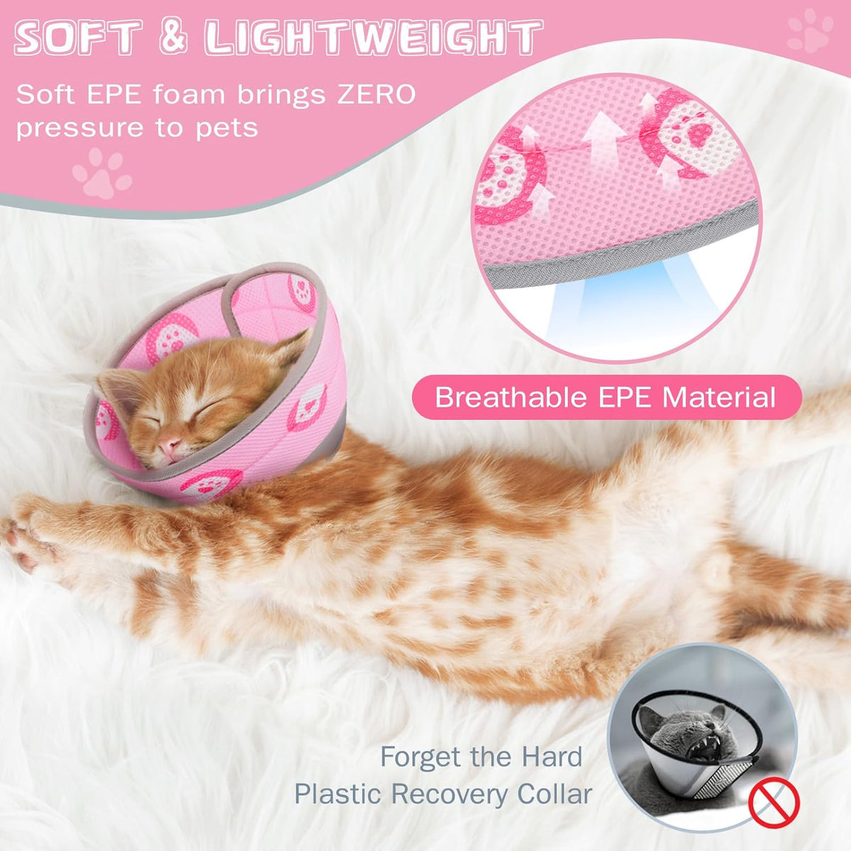 Cat Cone Collar Soft to Stop Licking After Surgery Cat Recovery Collar for Small Large Cats