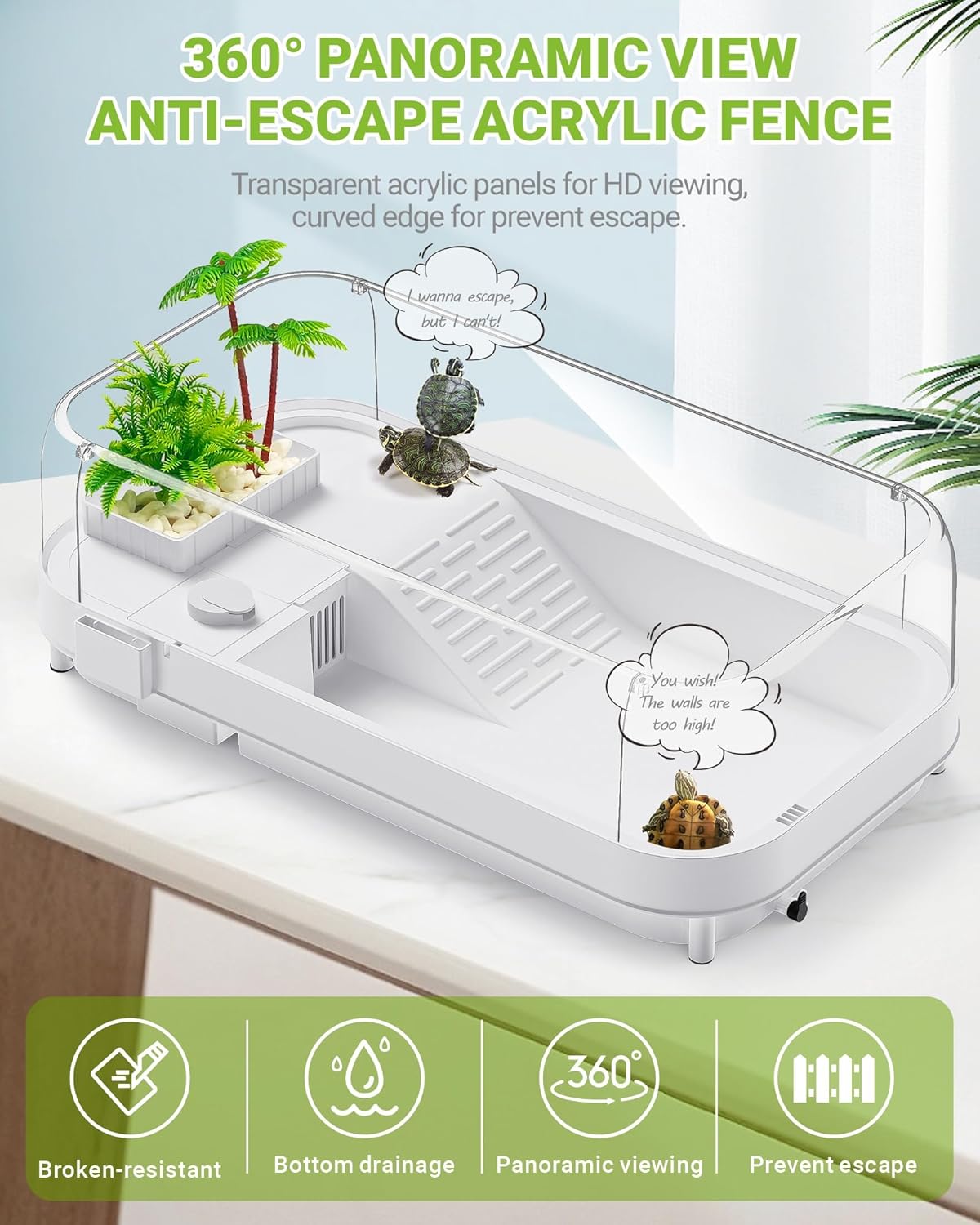 Large Turtle Tank Kit with Lamp and Filter, Acrylic Turtle Tank Starter Kit, Tank Aquarium with