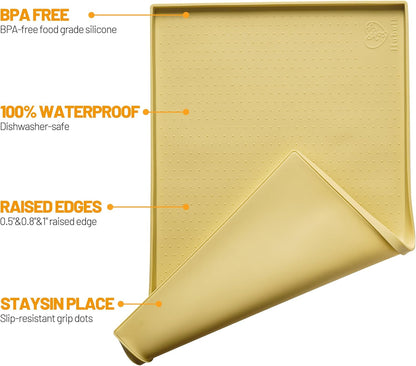 Hubulk Dog Feeding Mat,100% Waterproof Food Grade Silicone Pet Food and Water Bowl