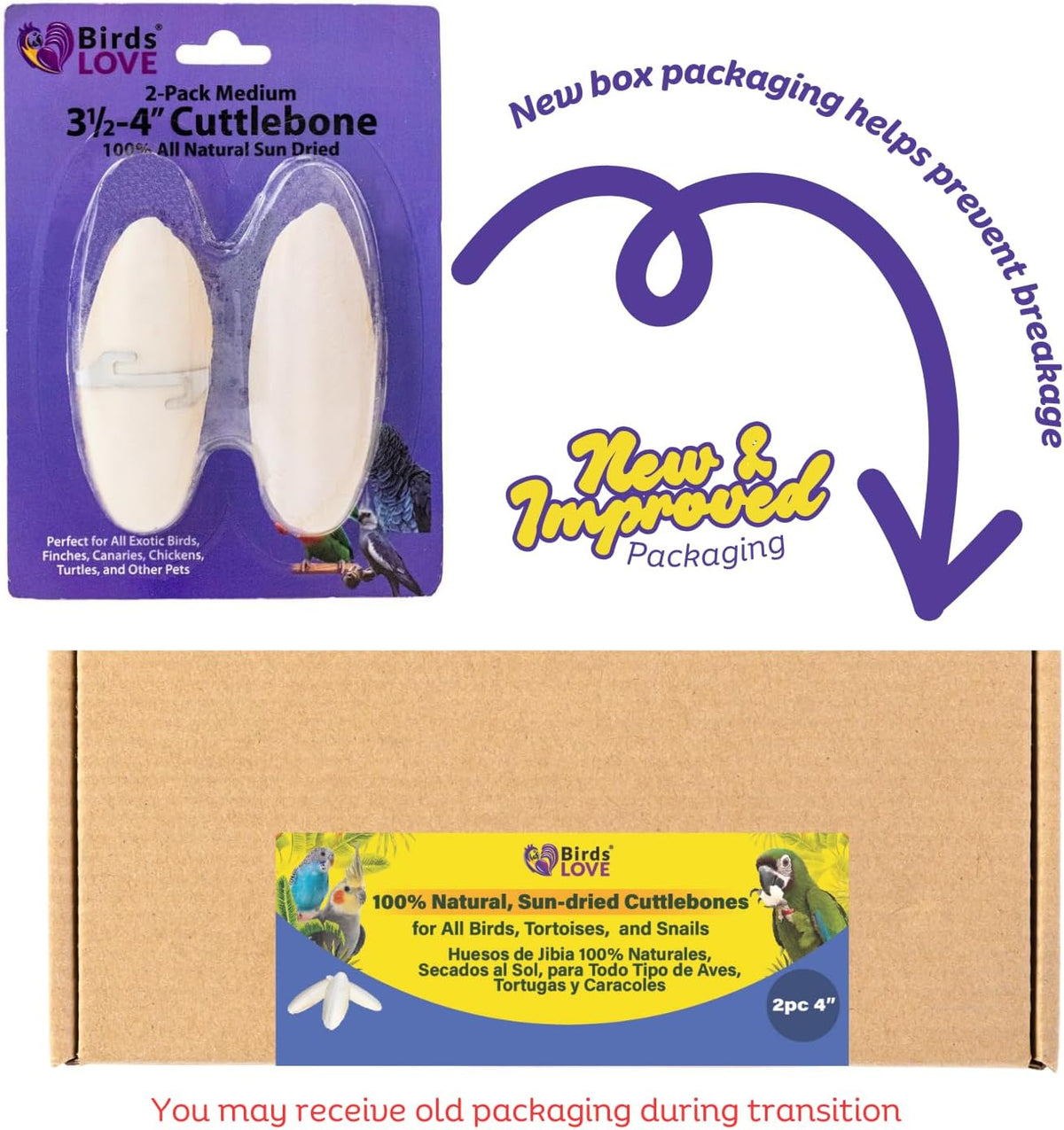 Birds LOVE Natural Cuttlebone | 100% Pure Sun-Dried Calcium Supplement for Birds, Tortoises, Snails