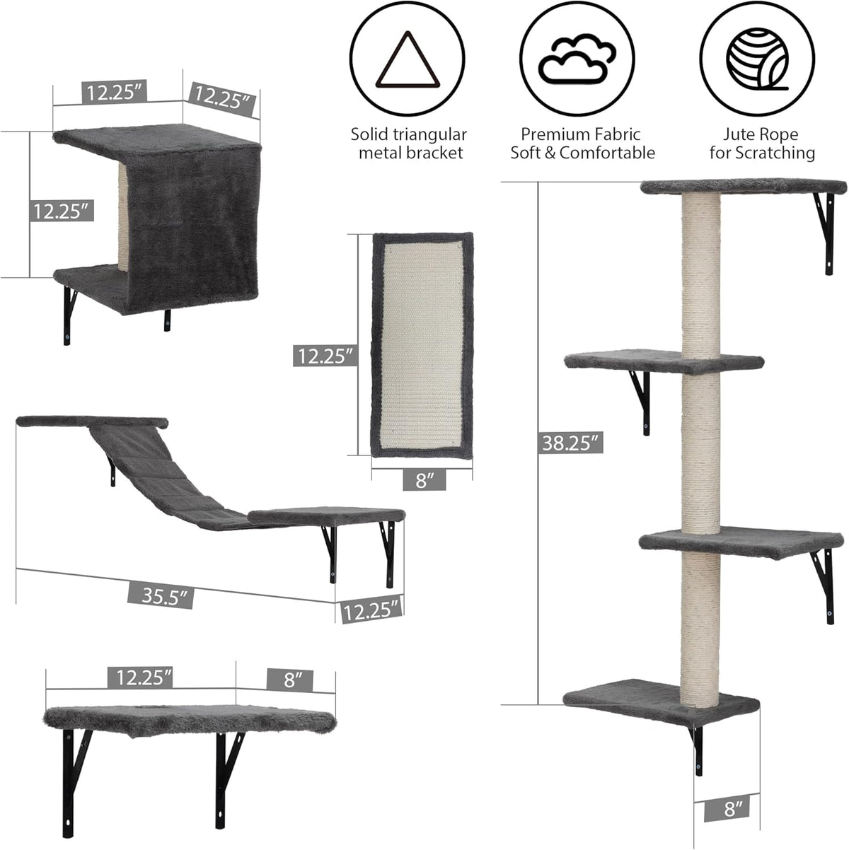 COZIWOW Wall Mounted Cat Furniture, Cat Wall Shelves and Perches, Floating Cat Shelves for Wall Set