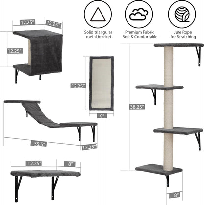 COZIWOW Wall Mounted Cat Furniture, Cat Wall Shelves and Perches, Floating Cat Shelves for Wall Set