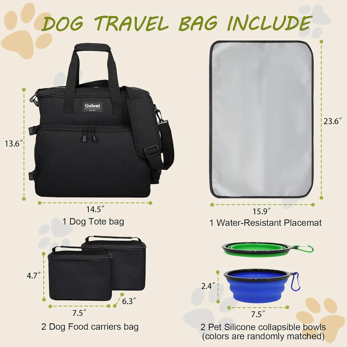 Dog Travel Bag Airline Approved–Pet Travel Tote with Collapsible Bowls,Food Containers & Feeding