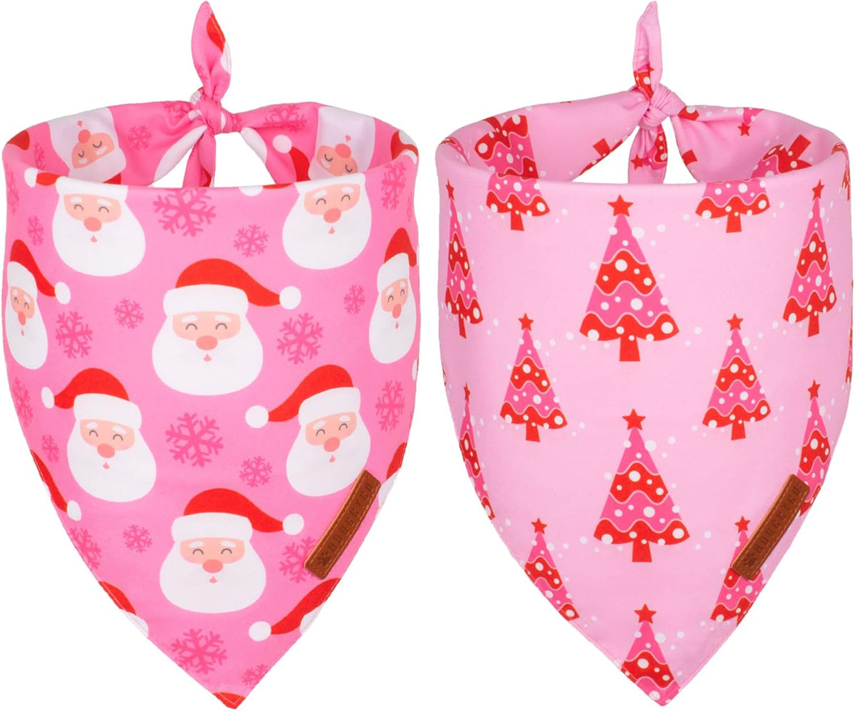 ADOGGYGO Christmas Dog Bandana, Xmas Tree Santa Pet Scarf, Premium Durable Fabric, Adjustable Fit