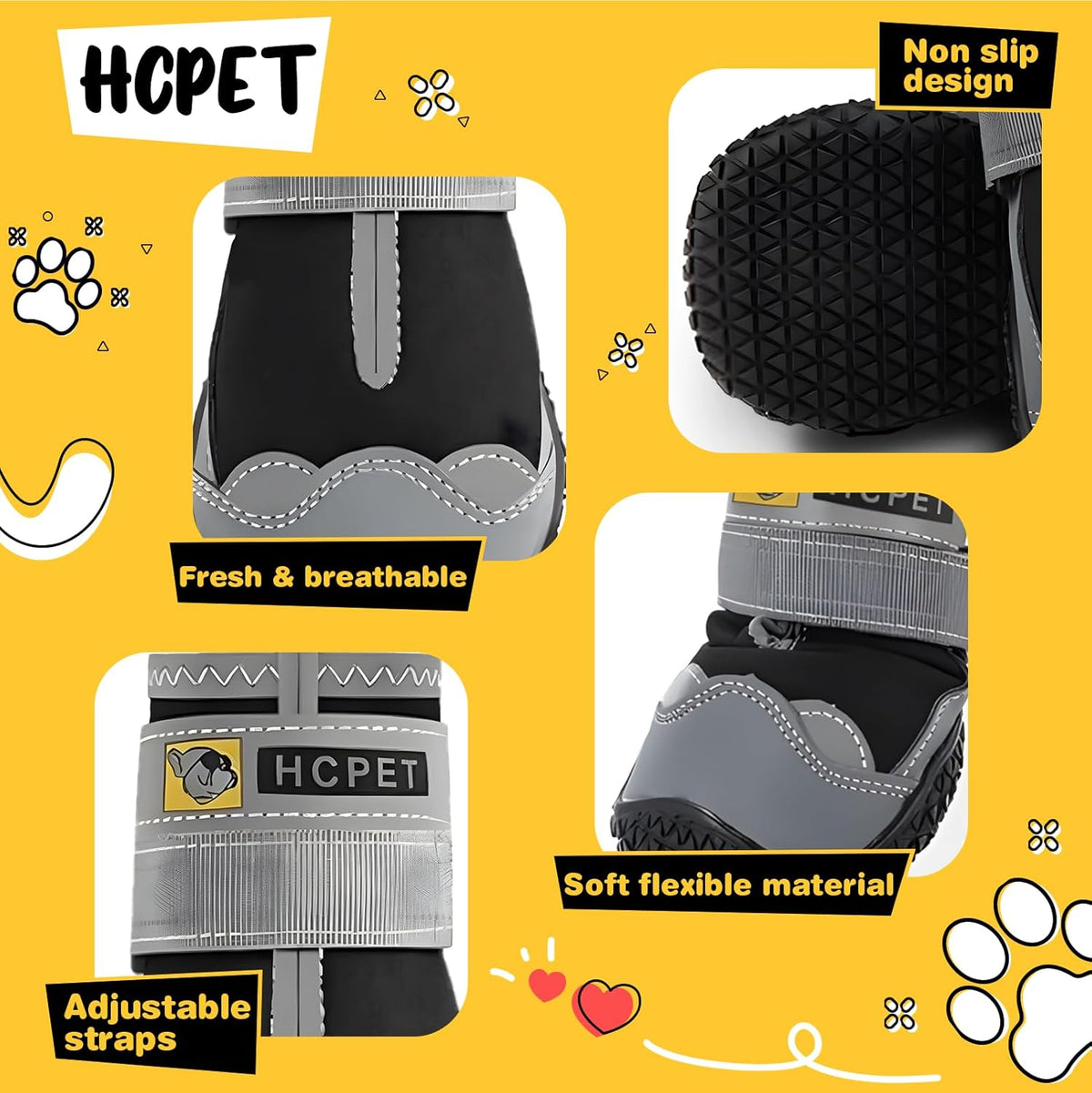 Hcpet Dog Boots Waterproof Dog Shoes for Medium Large Dogs, Anti-Slip Dog Booties Paw Protector for