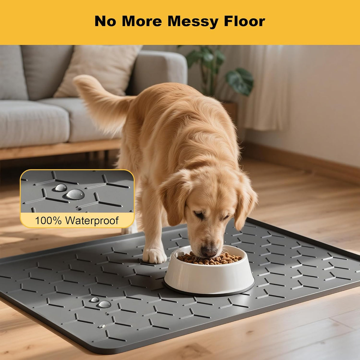 Pieviev Dog Cat Food Bowl Mat, Silicone Waterproof Food Grade Pet Food Mat for Floor, High Raised