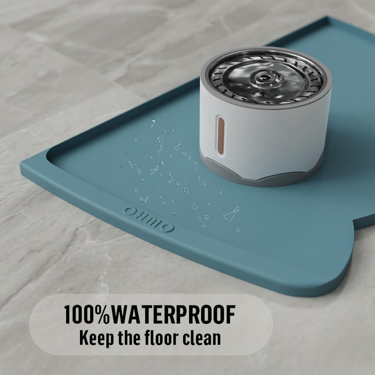 OHMO Dog Food Mat(Light Blue, 24 * 15'') w/Residue Collection Pocket Silicone Pet Feeding Mat for