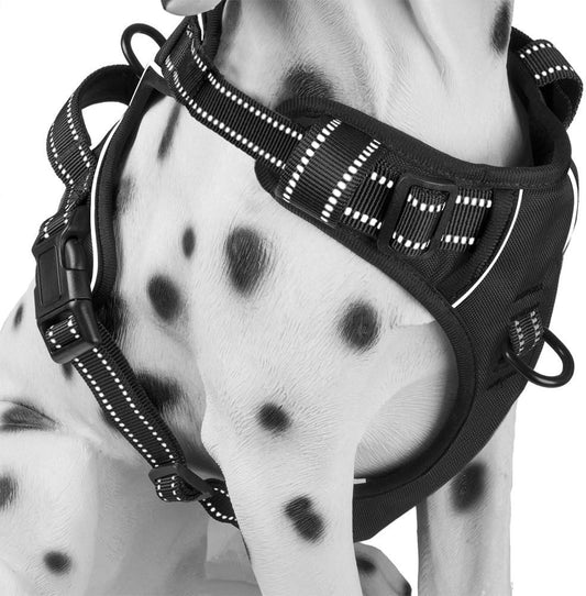 PoyPet No Pull Dog Harness, Reflective Comfortable Vest Harness with Front & Back 2 Leash