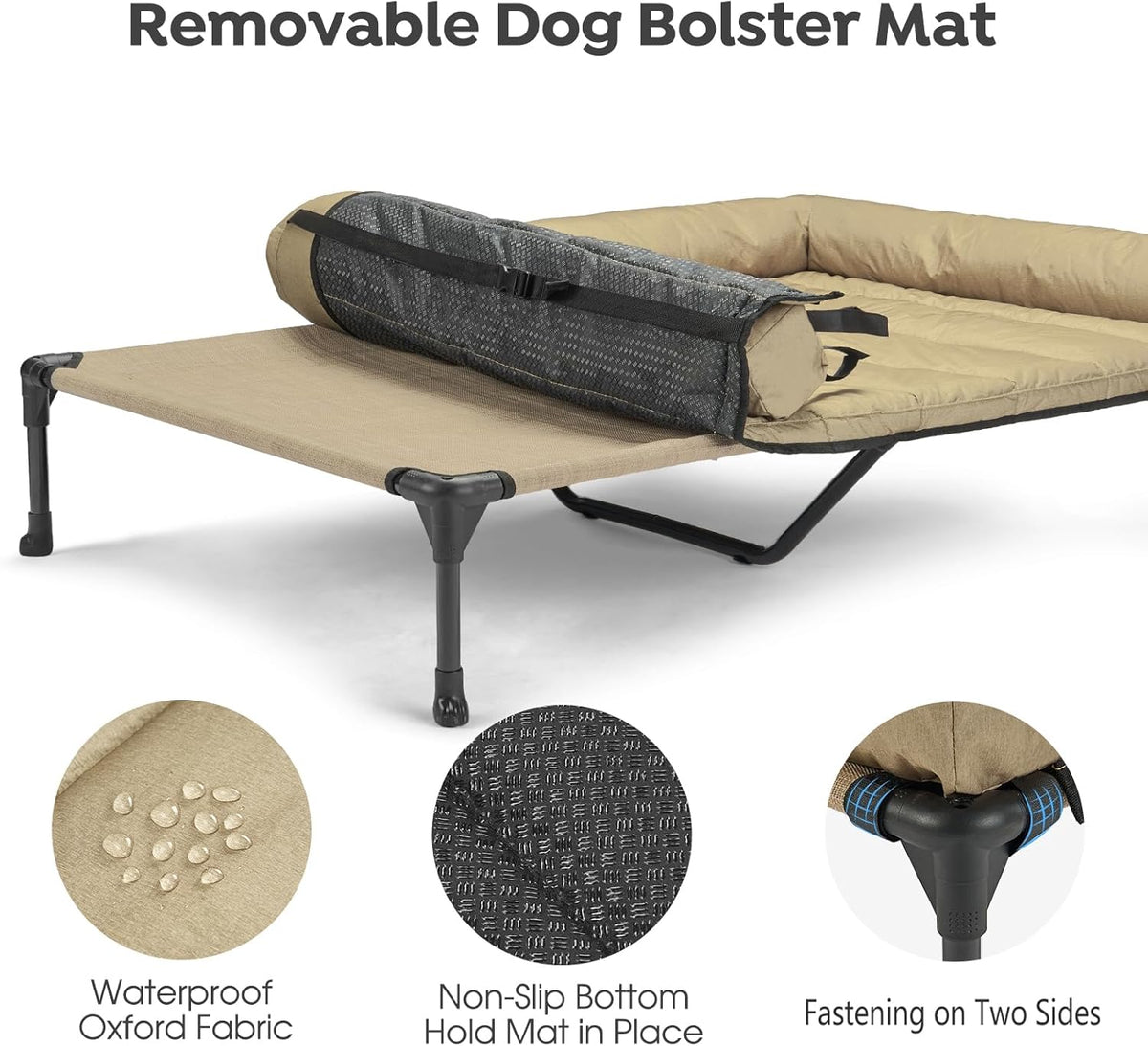Veehoo Cooling Elevated Dog Bed Add Removable Waterproof Bolster Cushion Mat, Raised Pet Cot with