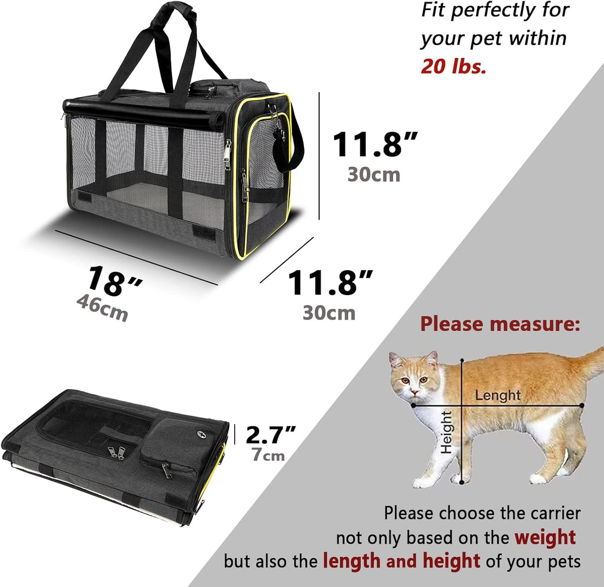 Cat Carriers for Large Cats 20 lbs+ Soft Pet Carrier for Small Dog/Durable 2 Kitty Travel